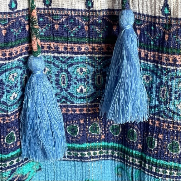 Farmer’s Market Blue and Green Relaxed Tie Front Blouse 3X - Picture 9 of 11